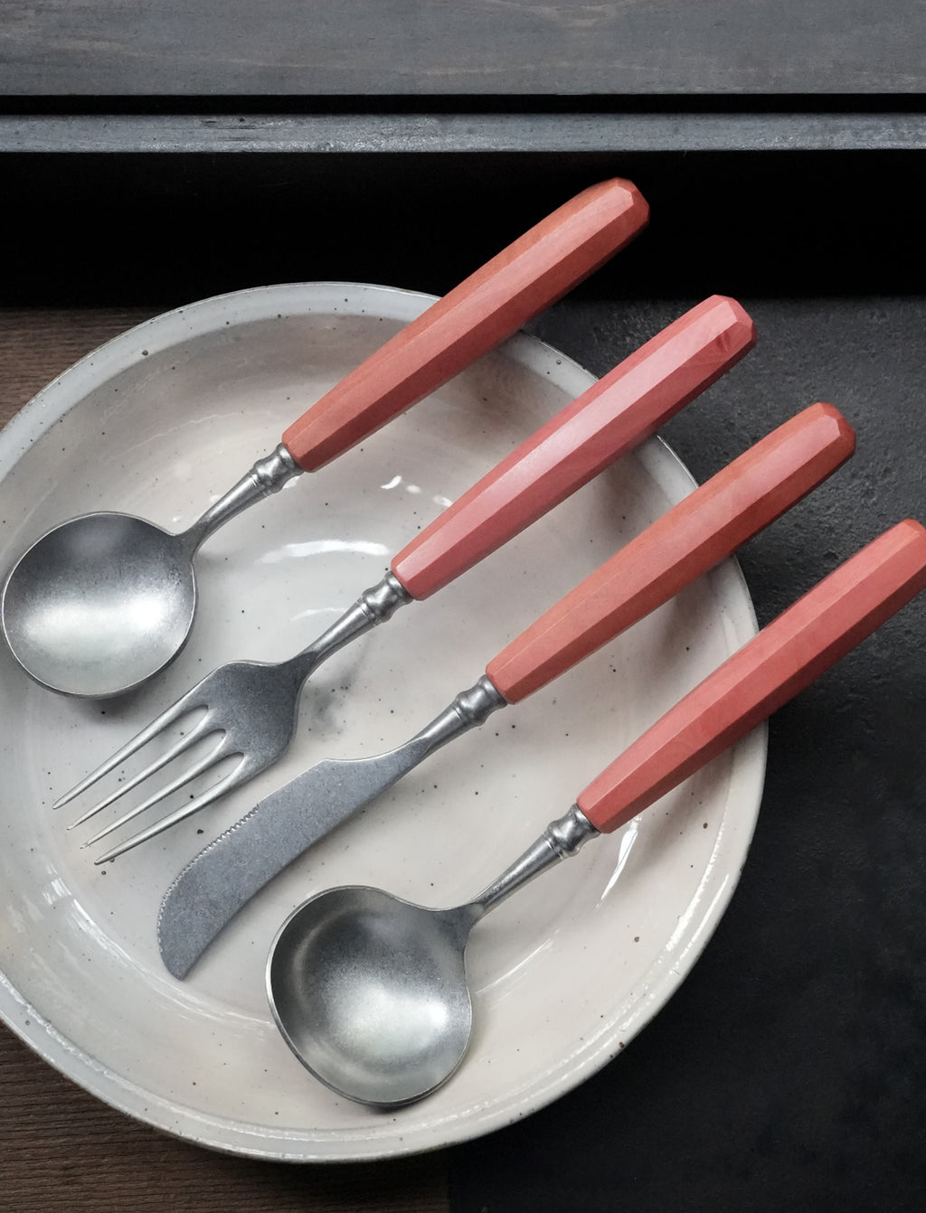 Utensils | Chamfered Series - Pink Ivory Fork & Spoon